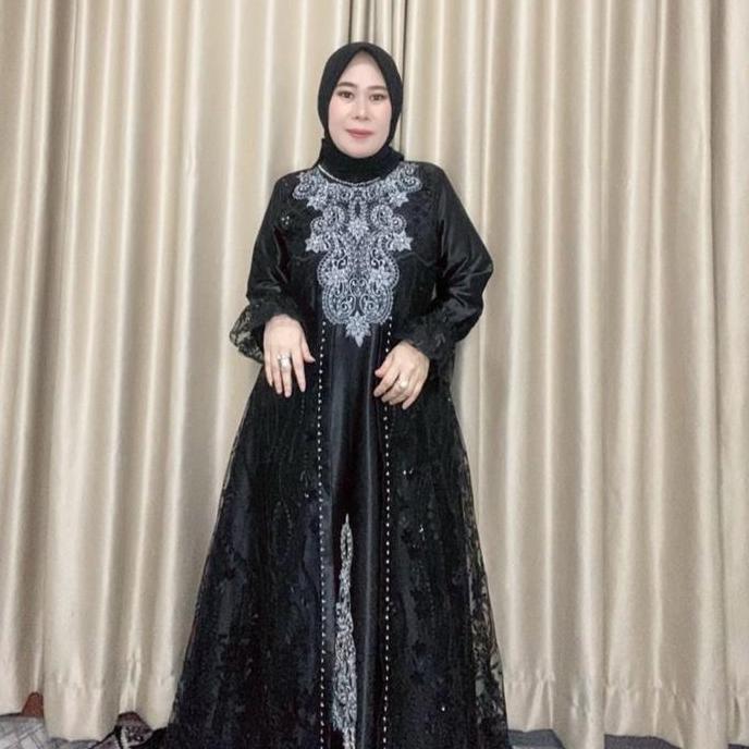 Gamis Kristal Tile Bordir Belah Pintu Shella terlaris