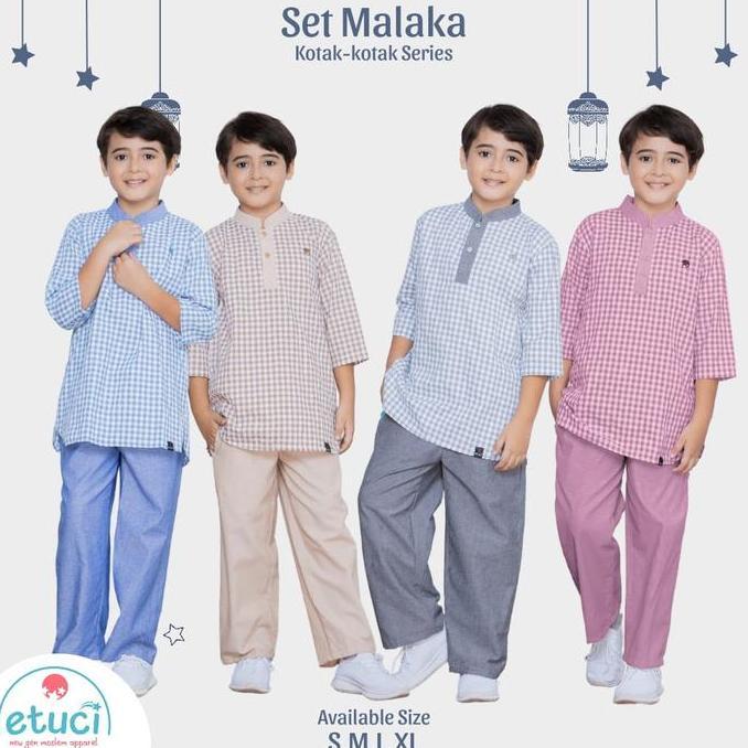 Baju Koko Anak Laki Laki Setelan Muslim Set Malaka Kotak Kotak Series