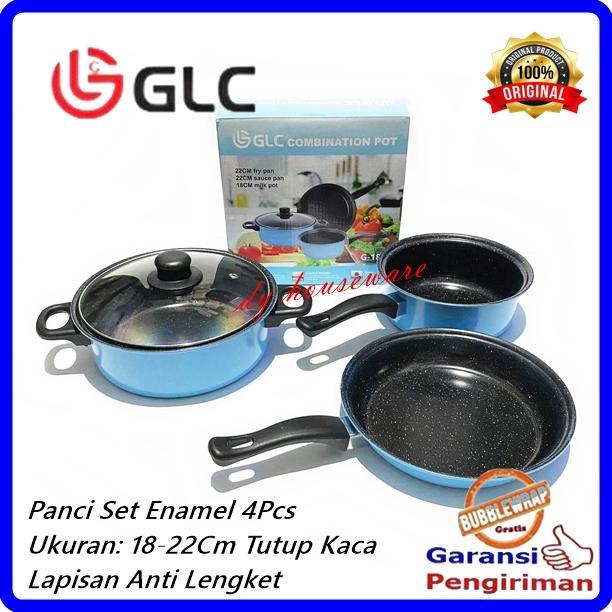 DISKON PANCI SET ENAMEL 4PCS PANCI SUSU FRYPAN PANCI SAUS TUTUP KACA ANTI LENGKET GLC