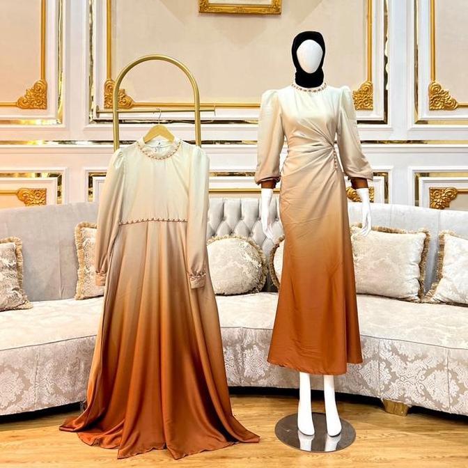 Dres wanita gradasi silk armani Panjang Dress