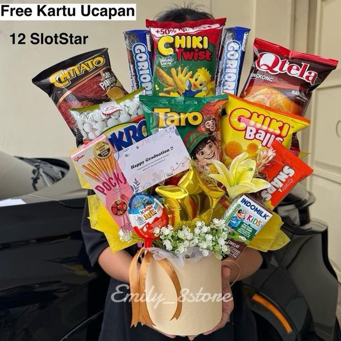 (Ready Stok) Buket wisuda Bloom Box Snack Bucket Boneka Wisuda Anak | kado anak ulang tahun  Wisuda 