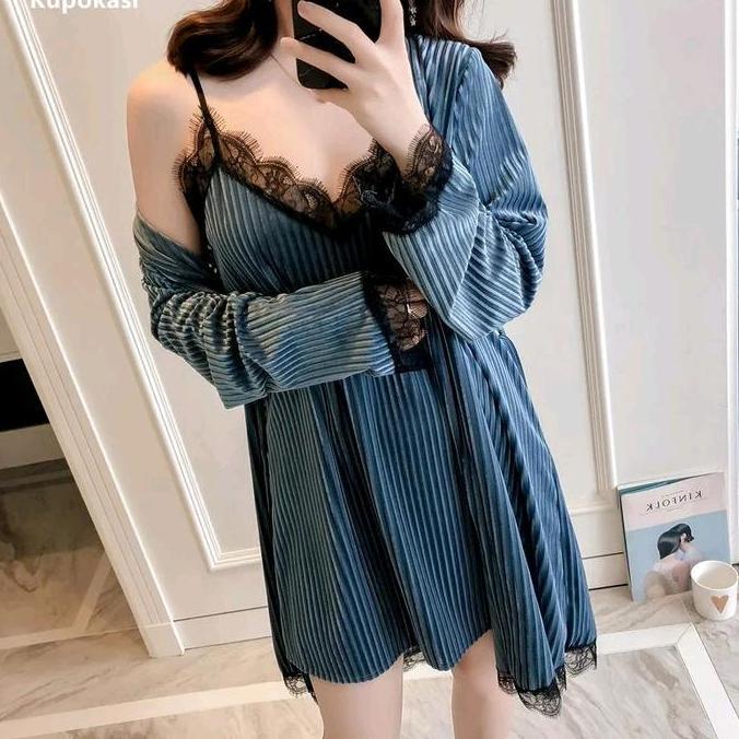 Lingerie Set LMXTP Dress Pakaian Tidur Wanita Dinas Malam LALISA BLUE