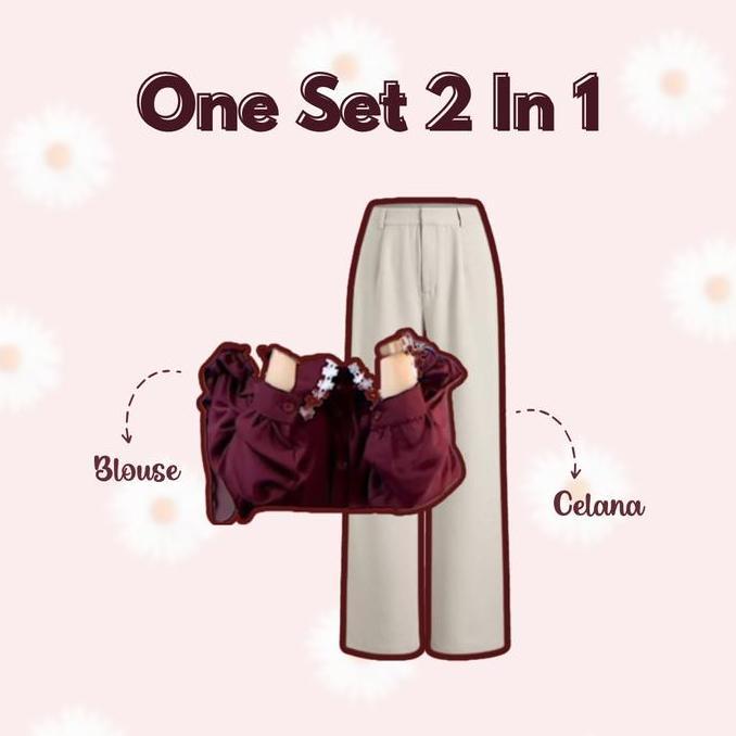 Ginfinik- One Set Setelan Remaja  Casual Wanita Simple Style ( Atasan Blouse Rompi +  Bawahan Celana