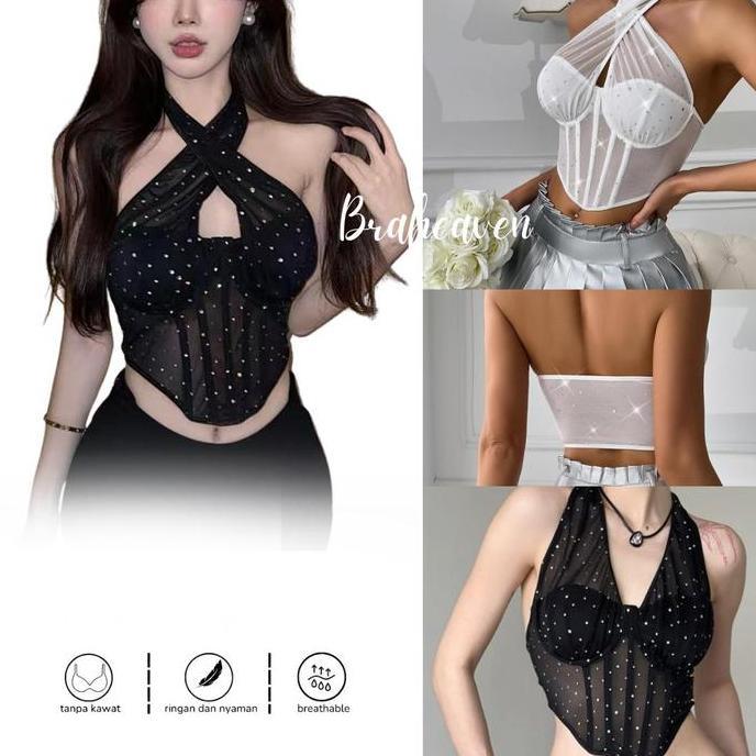 Bustier Top y Tali Lingerie Bustier Set y Corset Bra Wanita