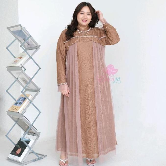 Jumbo Gamis Allora brukat mutiara tile ld 130 dan 140 cm Pesta Brokat