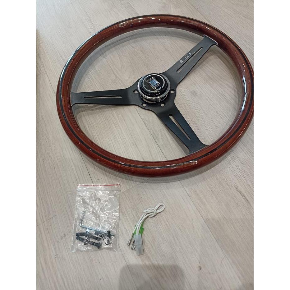 Steer Nardi Classic Wood Black Spoke Kayu Stir Racing Steering Wheel Original Dan Terpercaya