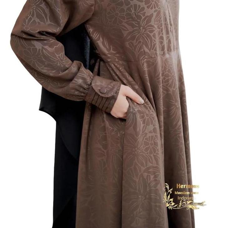[Gamis Hermosa] Gamis embos Hermosa motif lily semua warna (hitam, coklat tua, army, tosca, navy,mar