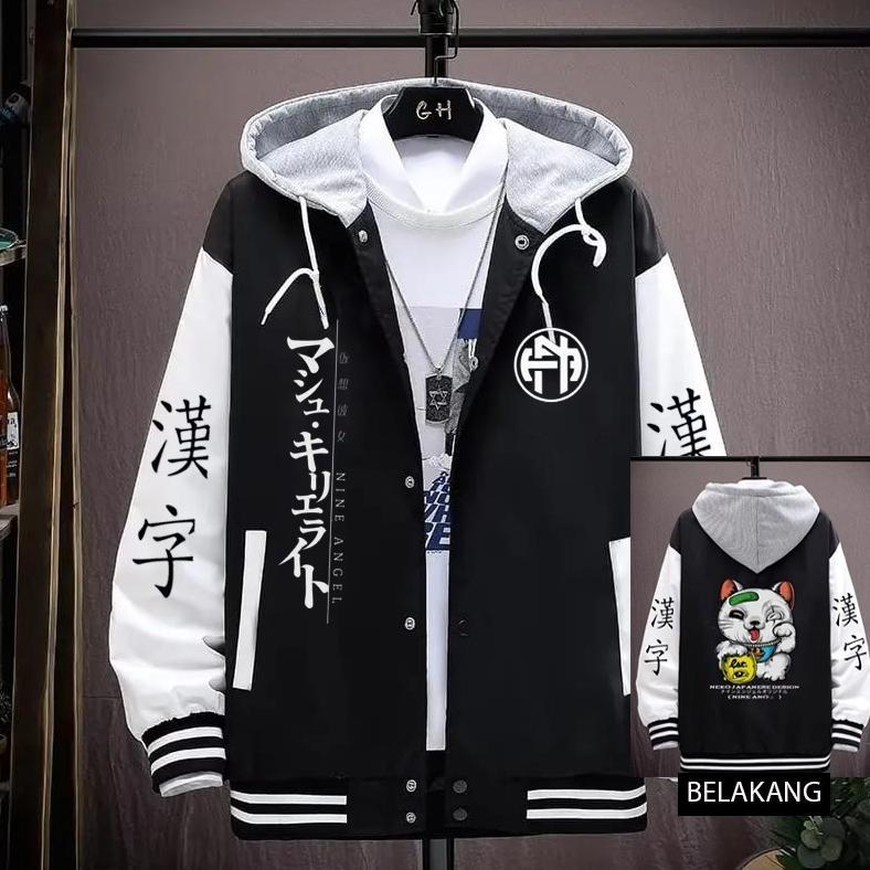 WAJIB PUNYA JAKET SWEATER VARSITY TANJIRO JEPANG  / JAKET SUKAJAN KUCING NEKO / JAKET PRIA WANITA