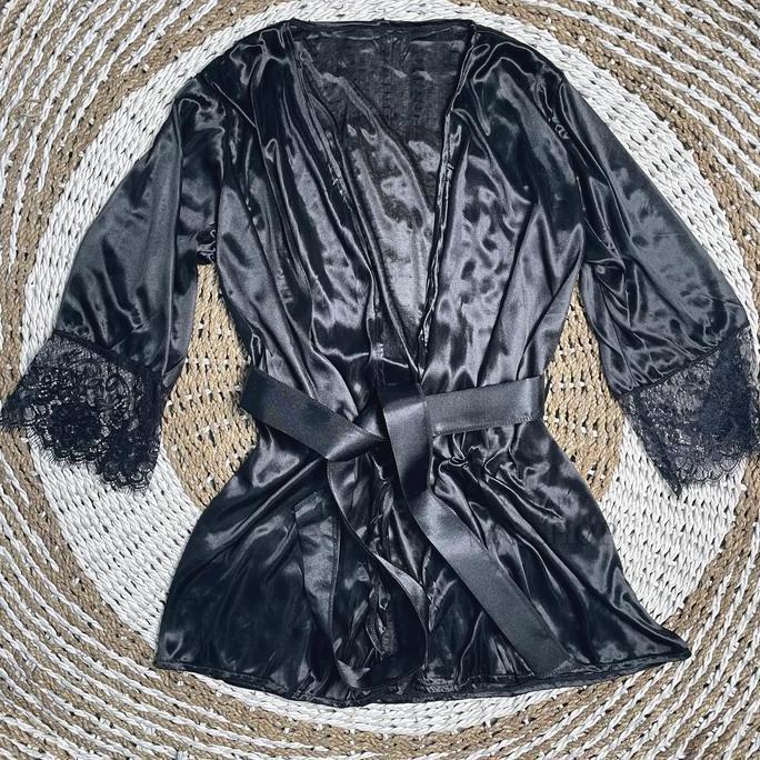 [ Happy Girl Shop ] Kimono Malam Jubah Lingerie Nightwear Jumbo Looks Elegan Mewah Type Long Sleeve 
