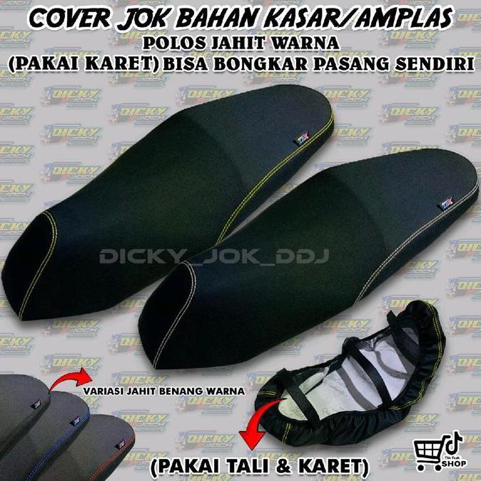 Cover Jok polos Amplas Kasar Pelindung Jok Motor (PAKAI KARET) Anti Ribet Variasi Jahit Benag Warna 