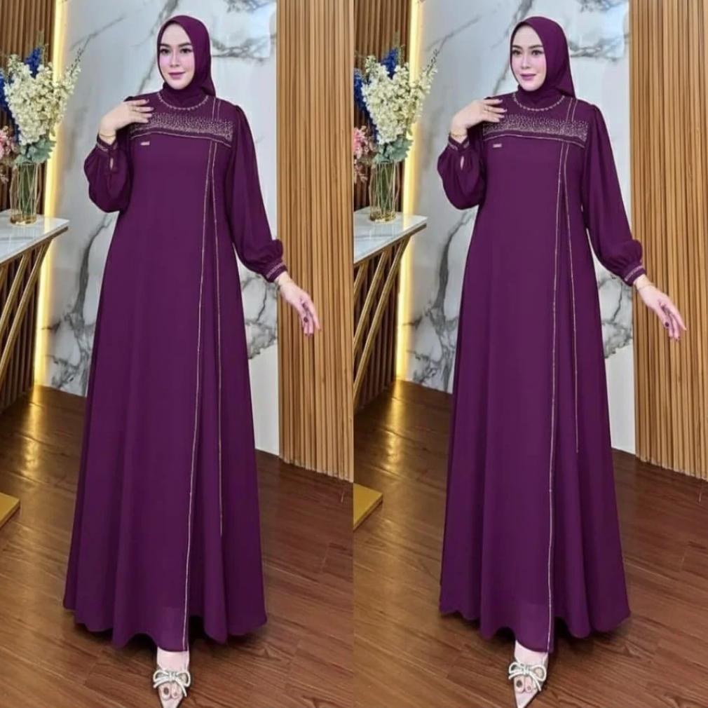 GARANSI Gamis Wanita Abaya Turkey Terbaru 2026 Emerald Blue Aylin Dress Aplikasi Payet Swaroski Prem