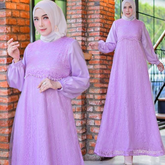 Guinka Gamis Pesta Brukat Tile Maxi Dress Jumbo Kwalitas Fashion Gaun Bridesmaid Seragam Kondangan k