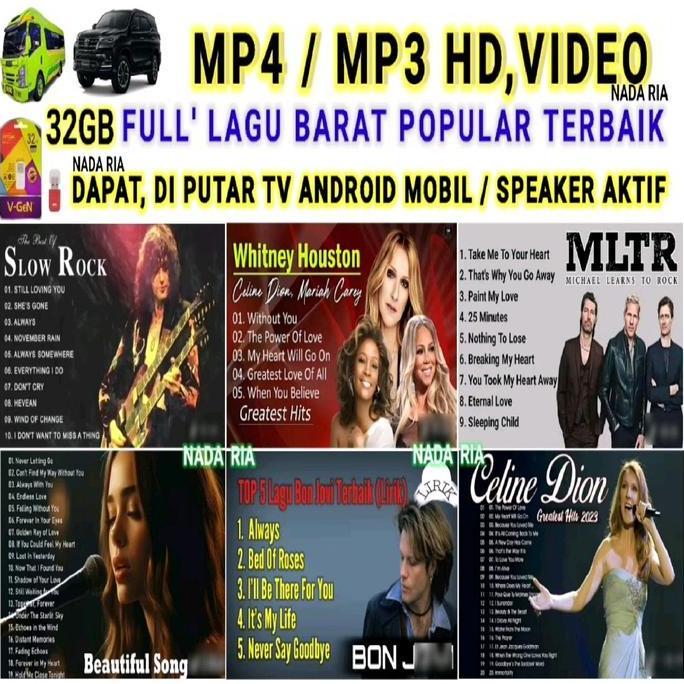 DI110 >> FLASHDISK 32GB MUSIK MP4 MP3 LAGU BARAT SLOW ROCK NOSTALGIA POPULER SAAT INI BISA TV MOBIL 
