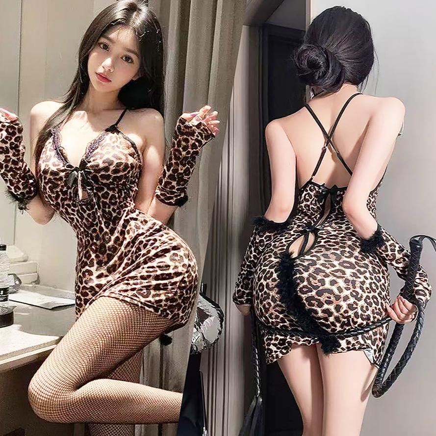 MSBOBO Sexy Lingerie Kostum Cosplay Baju Tidur Leopard Seksi untuk Wanita Dewasa Ukuran Besar-XL