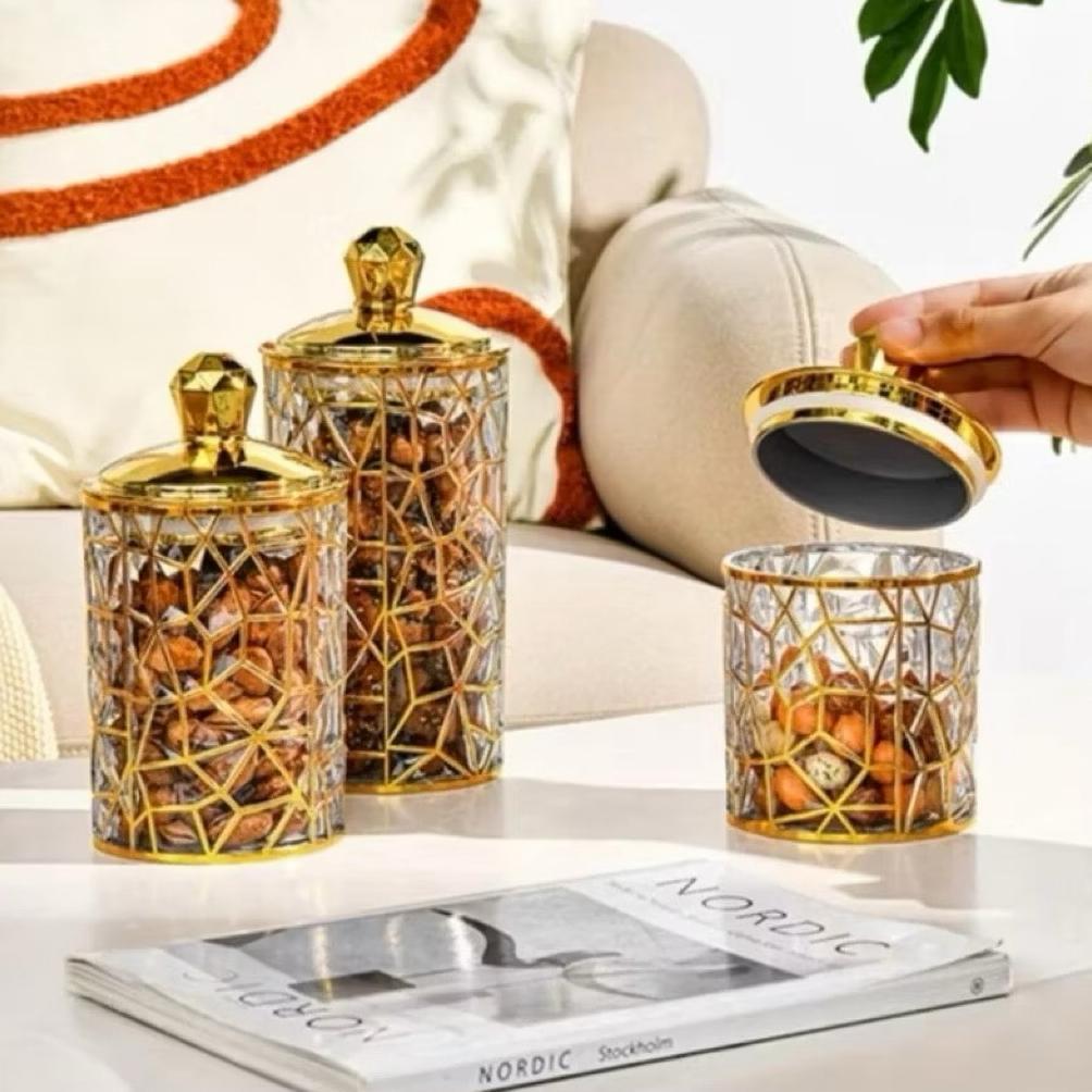 Toples Kaca Crystal Arabian Set 3 Pcs / Toples Tempat Penyimpanan Kue Kering Lebaran