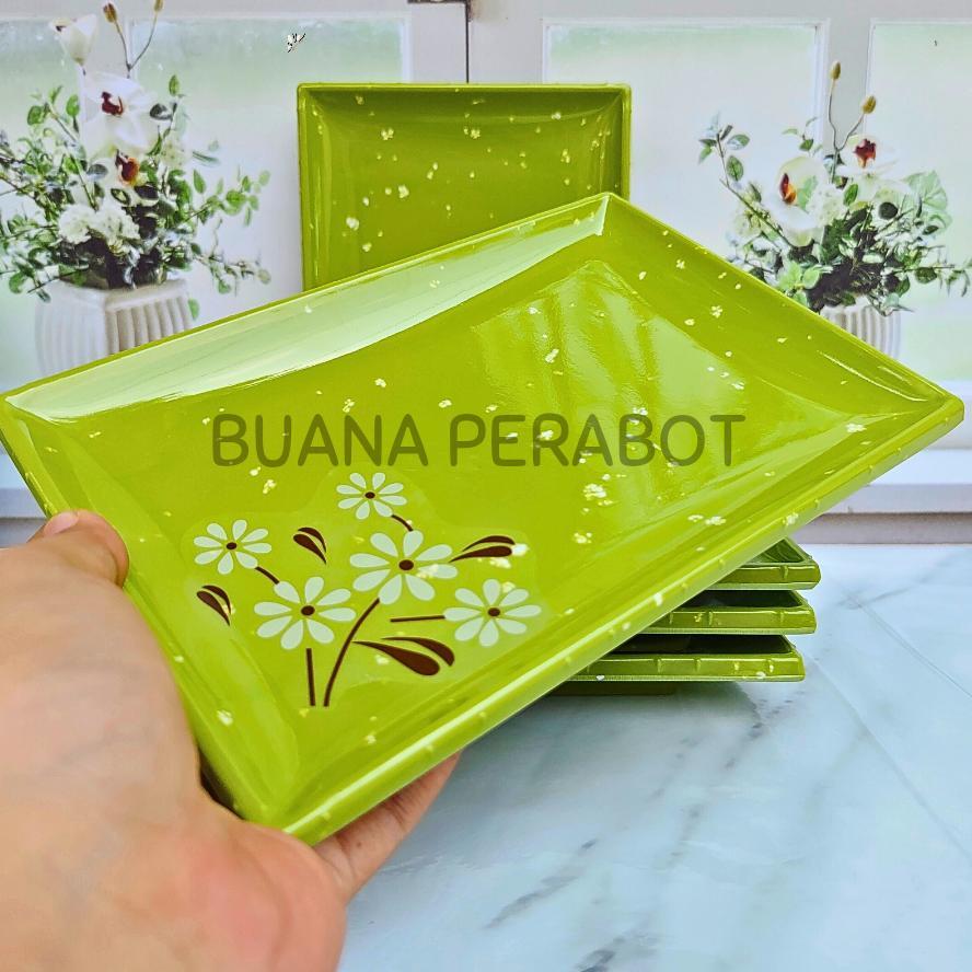 3 PCS PIRING SAJI MELAMIN PERSEGI MOTIF BUNGA , PIRING SHUSI MELAMIN , PIRING MIE GACOAN MELAMIN SUP