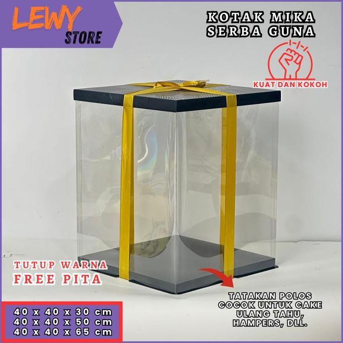 Cake Box Mika Dus Kue Kotak Kue 40x40 cm Tutup Warna dan Transparan PET Kotak Jumbo Kotak Kado Kotak