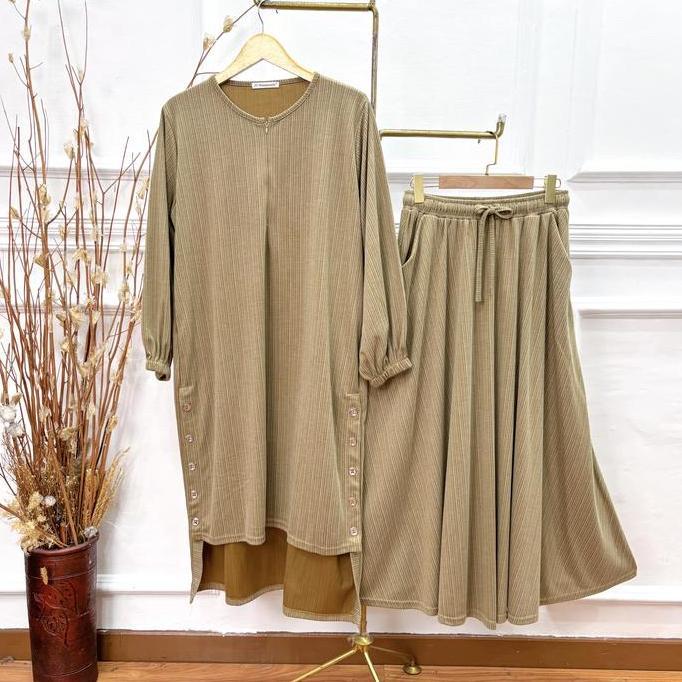 Jv Hasanah Set Midi Tunic Knit - Tunik Knit Busui Friendly Kaos Adem Co