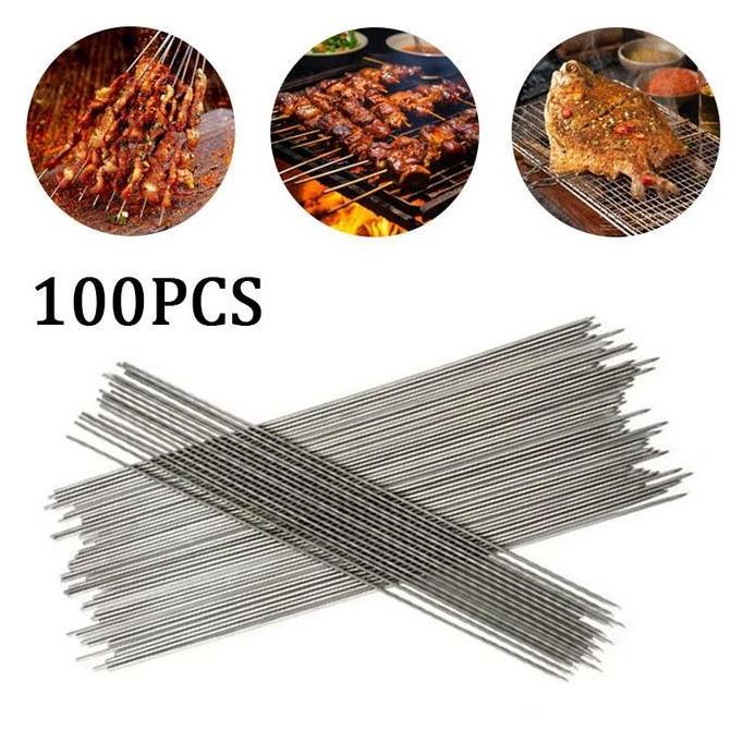 100pcs Tusuk Sate Besi Stenlis Tusuk Sate Reusable Alat Tusuk Sate Stainless Bbq Reusable Stain 33 C