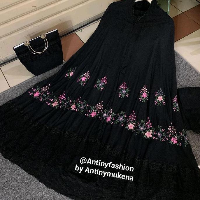 Mukena bordir indaara hitam/ Muke katun twil premium/ mukena cantik mewah dan elegan/ mukena khusus 
