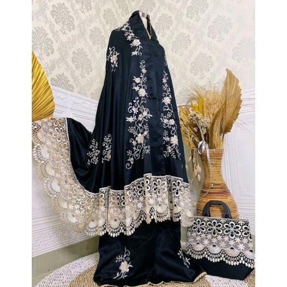 Mukena mukenah dewasa full bordir asli bordiran manual bahan sutra velvet renda cantik orinal motif 