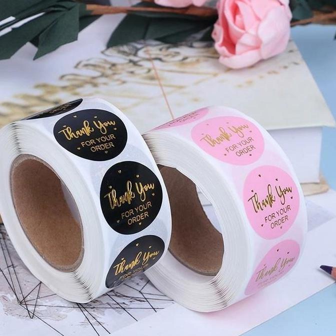 Handcraft- Sticker 1 Roll 500Pc Stiker Label Thank You For Your Order Pvc Gold