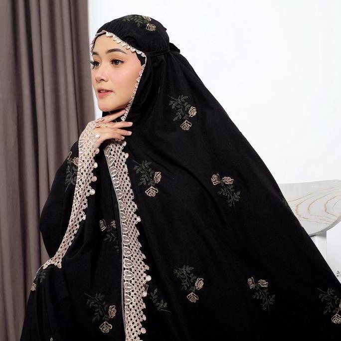 Mukena Dewasa Terbaru Jennabia Orinal Kirania Hitam Premium Bordir