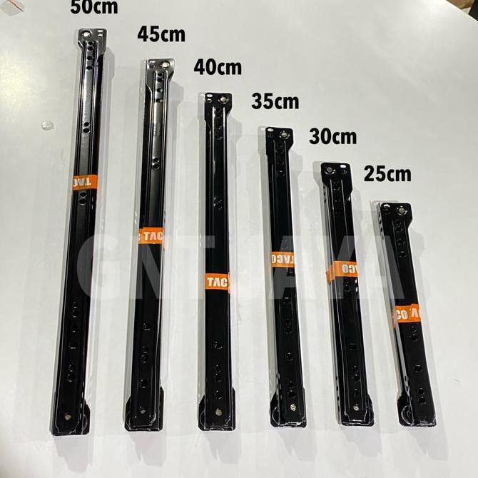 Rel laci merk TACO 1Pasang  warna hitam Rel laci lemari taco