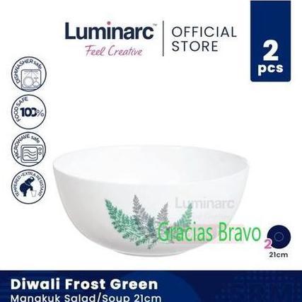 ZEZEXON LUMINARC Bowl Mangkuk Salad Soup Bowl DIWALI FROST GREEN  21cm X 9.3 cm - Import - Original