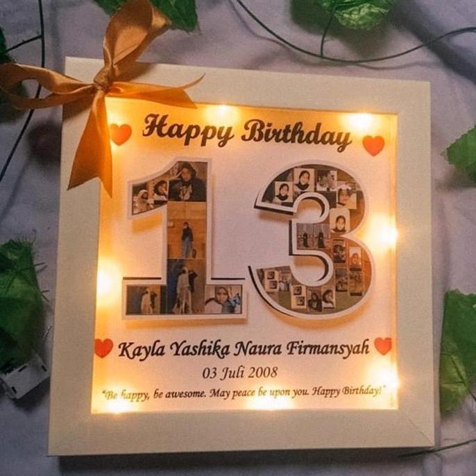 ready 25x25cm lampu hias LED scrap box bingkai frame foto popup 3D angka mozaik foto hadiah kado gif