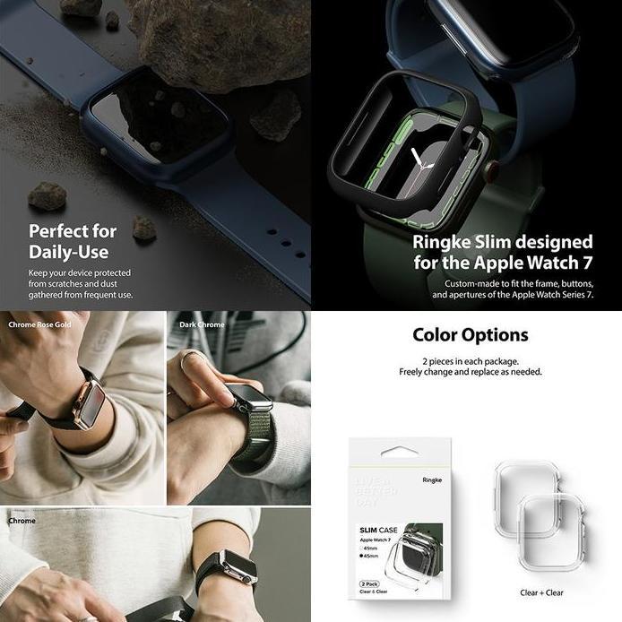 Ringke Casing Compatible For Apple Watch 9 / 8 / 7 41mm Slim Clear + Pink Bening Hardcase Anti Slip 
