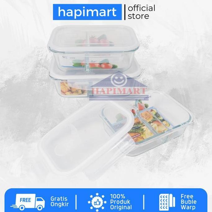 Glasslock Wadah Tempat Makanan Persegi 2 Sekat Storage Putih Satuan