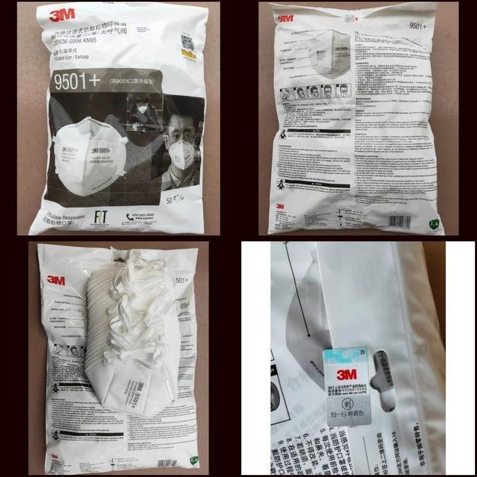 Masker Kn95 N95 3M 9501+ Earloop Masker Medis Orinal 100% Bag 50 Pcs