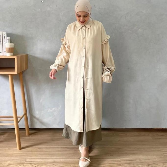 Eclemix Midi Dress Zumia | Gamis Wanita Polos Kancing Depan