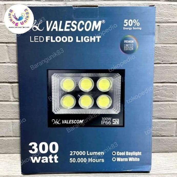 Lampu Sorot AC 300Watt Tembak IP66 Valescom LED Flood Light Cool Putih