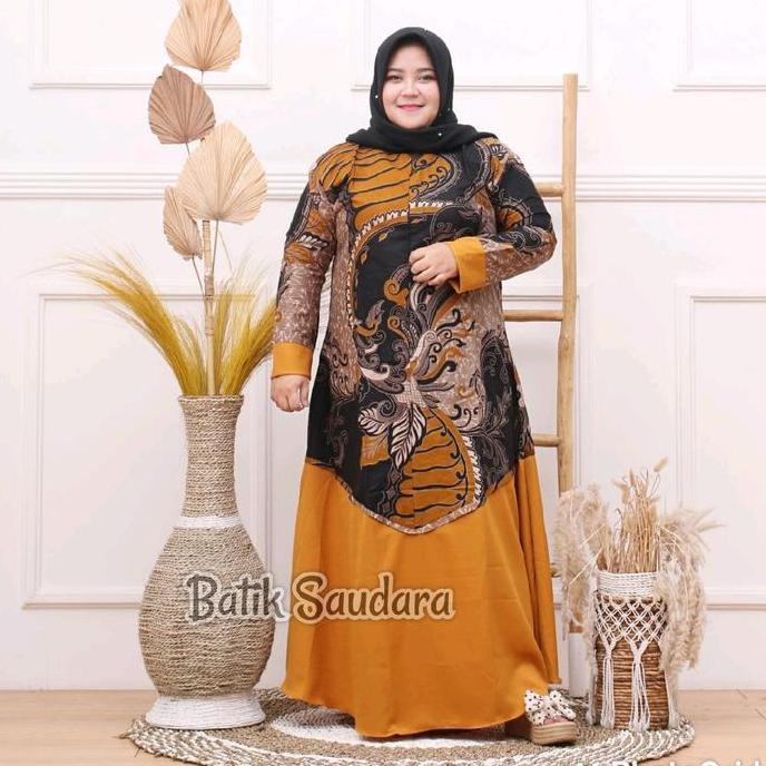 Baju Gamis Batik Kombinasi Polos Moscrep Jumbo Motif 03