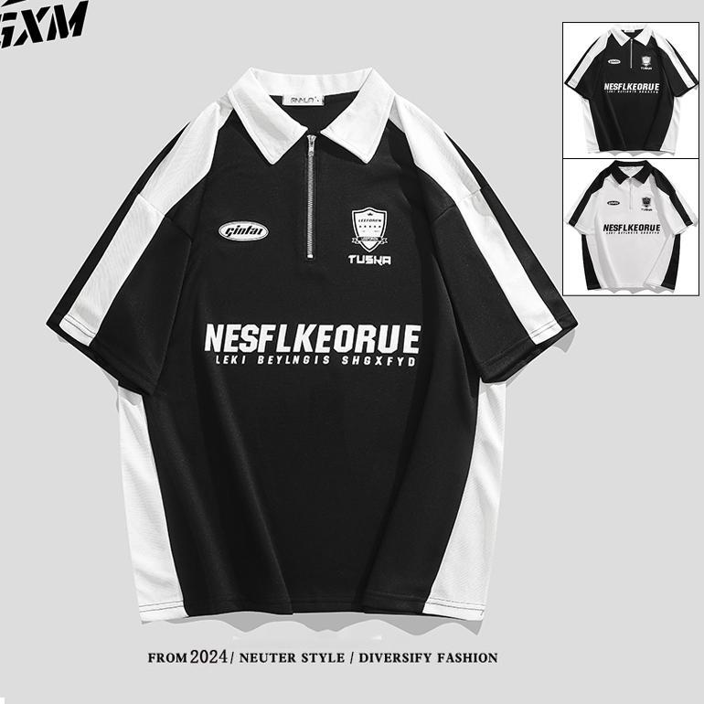 Big Promo Kaos Kerah Oversize Polo Shirt Pria Polos Lengan Pendek Zipper Putih & Hitam Korean Style 