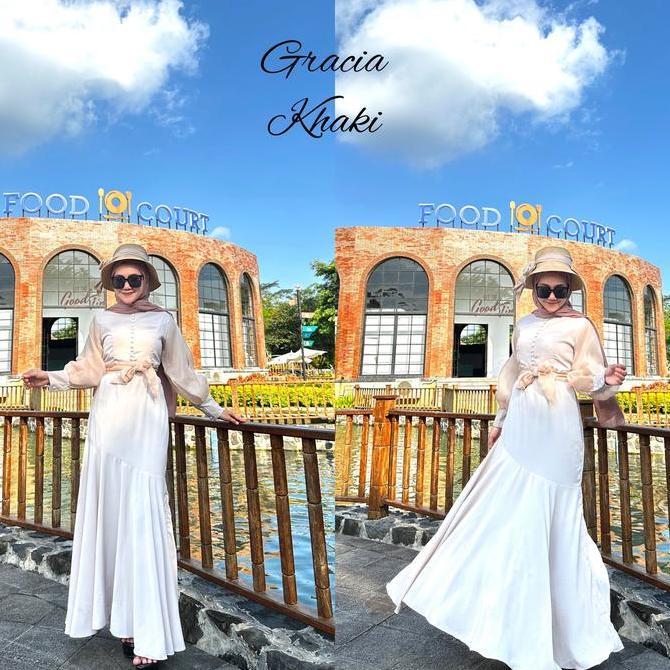 Gracia Dress Royal Crincle Mix Organza Gamis Wanita All Size Free Tali Ori Arraffa Syari