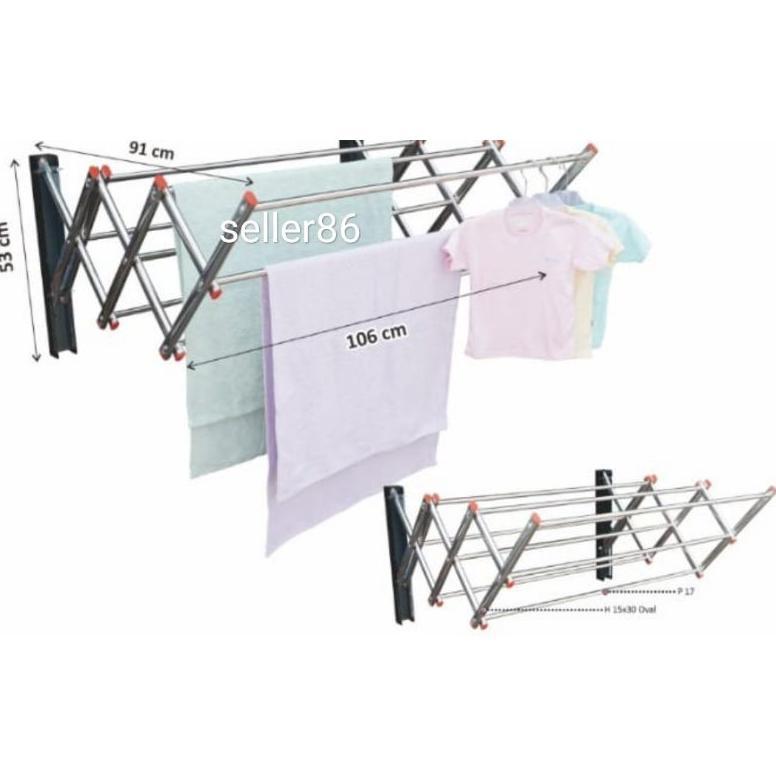 jemuran pakaian / jemuran handuk /jemuran dinding jemuran tembok lipat stainless tiang tebal