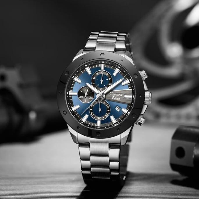 Cristiano Aillen Jam Tangan Pria Analog 8897 Rantai Stainless Steel Chronograph Kaca Sapphire Water 