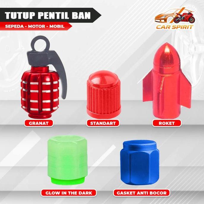 MAZANAC Tutup Pentil Ban  Mobil Motor Sepeda Model Granat Aksesoris Kendaraan Desain Keren Universal