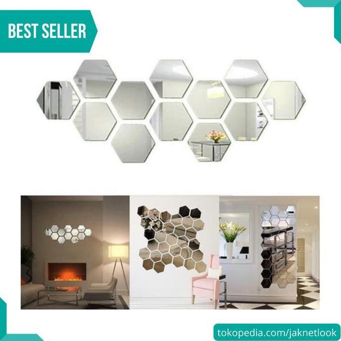 ZAWARY Sticker Cermin Mirror Kaca Dekorasi Dinding Tiang Rumah Model Hexagon