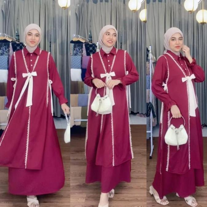 Joley Cloth - Almaira 2In1 Dress + Outer Baju Lepas Pasang Nyaman  Gamis Kekinian Outfit Elegant Gam