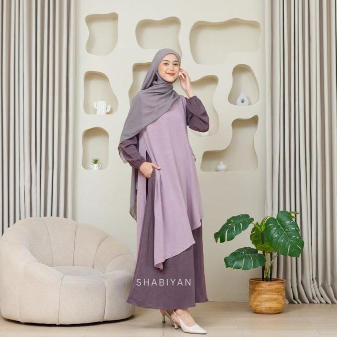 SHABIYAN-456 Gamis Set Dress Muslimah Casual Outer Inner Dress Cardigan Lepas Pasang