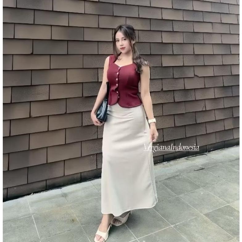 HEMAT LUAR BIASA Vf - Ellen Skirt Scuba Premium - Rok A Line Midi Maxi Wanita - Rok kerja Wanita Pan
