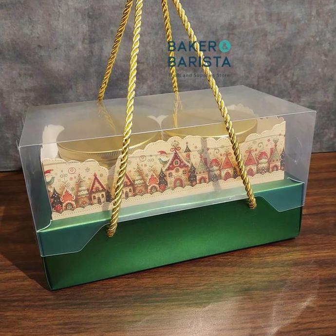 langsung order saja] Xmas Box Mika House 26,5x17x7,5cm Box Natal Kue Cookies Brownies Box Toples Jar