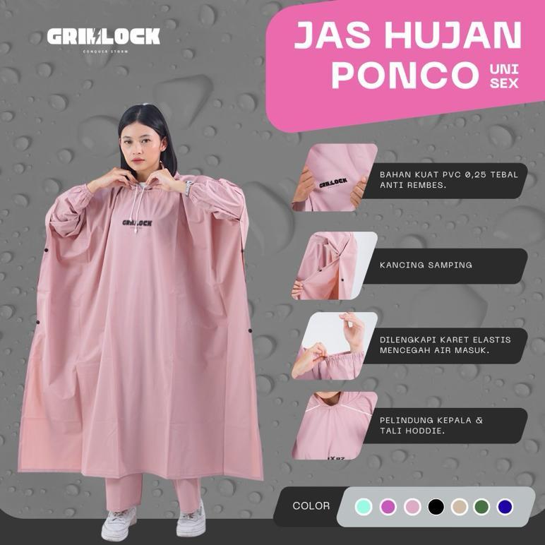 PREMIUM JAS HUJAN PONCO JUMBO TEBAL KUAT RAINCOAT KELALAWAR PRIA WANITA PINK SAGE UNGU ORI GRIMLOCK