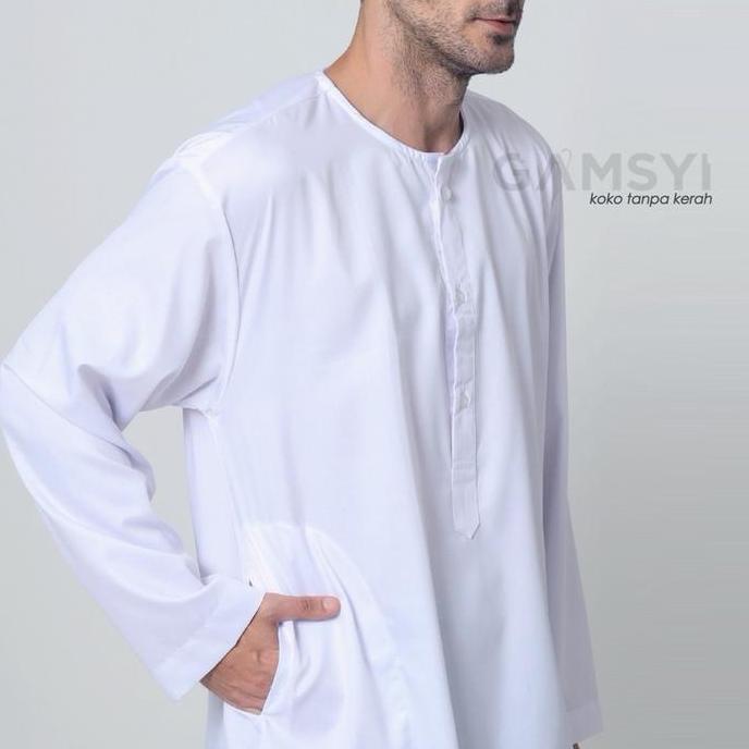 Baju Koko Putih tanpa kerah Polos lengan panjang  Katun premium adem  Nyaman saat dipakai  Pria Dewa