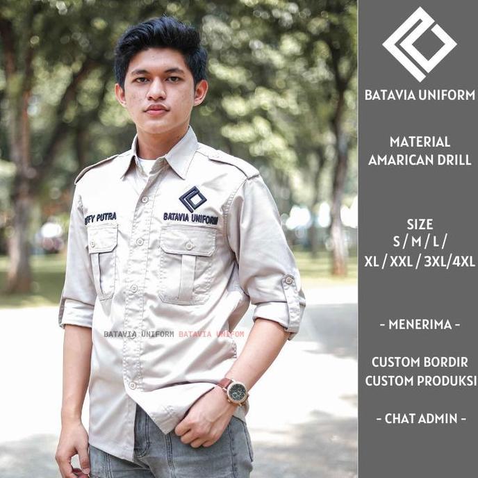 Baju Kemeja PDL Lapangan Tactical Lengan Panjang Custom Bordir Cream