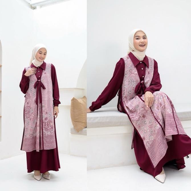 Joley Cloth - Humaira 2in1 Dress + Outer Lepas Pasang Gamis Outfit Elegant Bridismaid Motif Printing